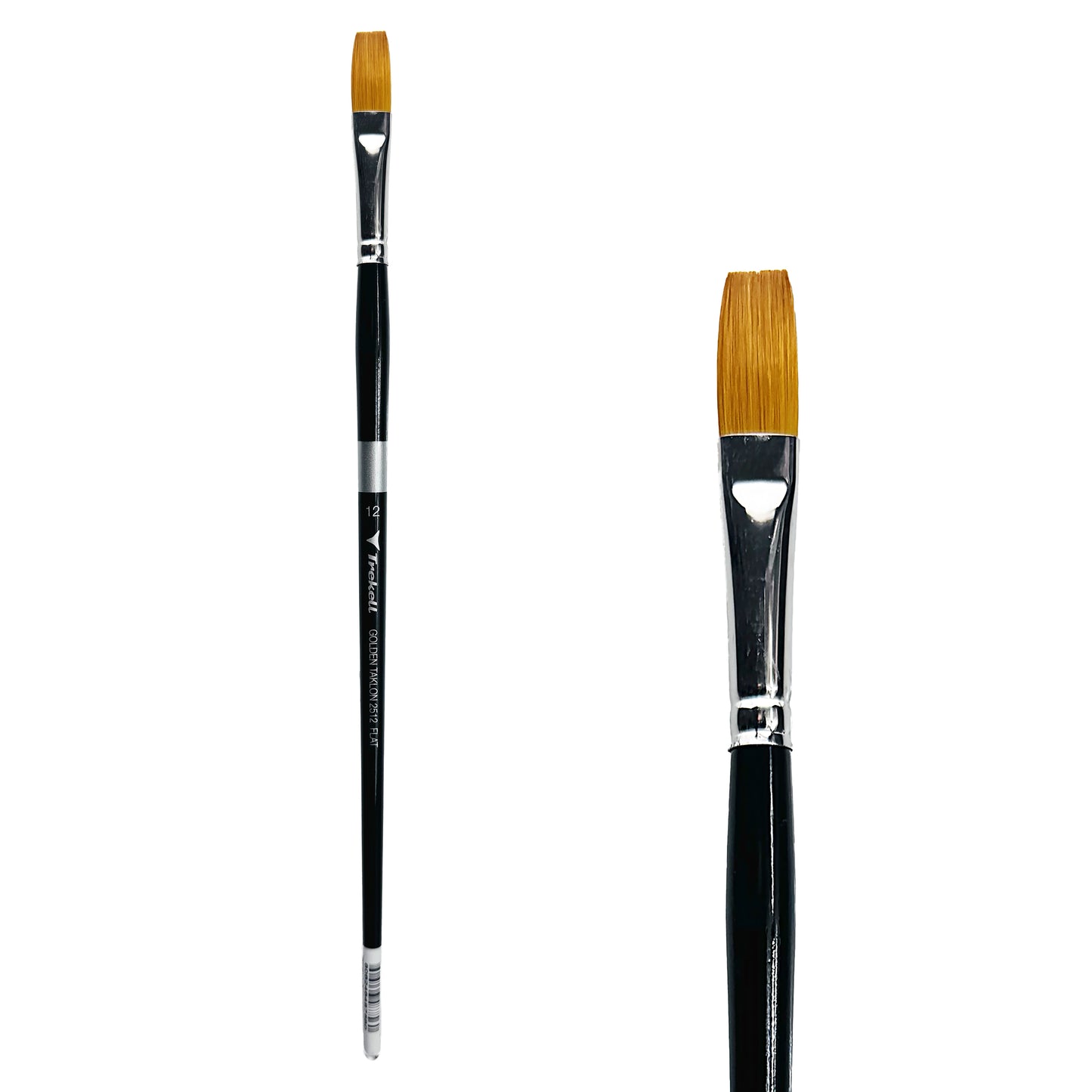 Imperfect Size #12 Flat Golden Taklon Long Handle Artist Brush