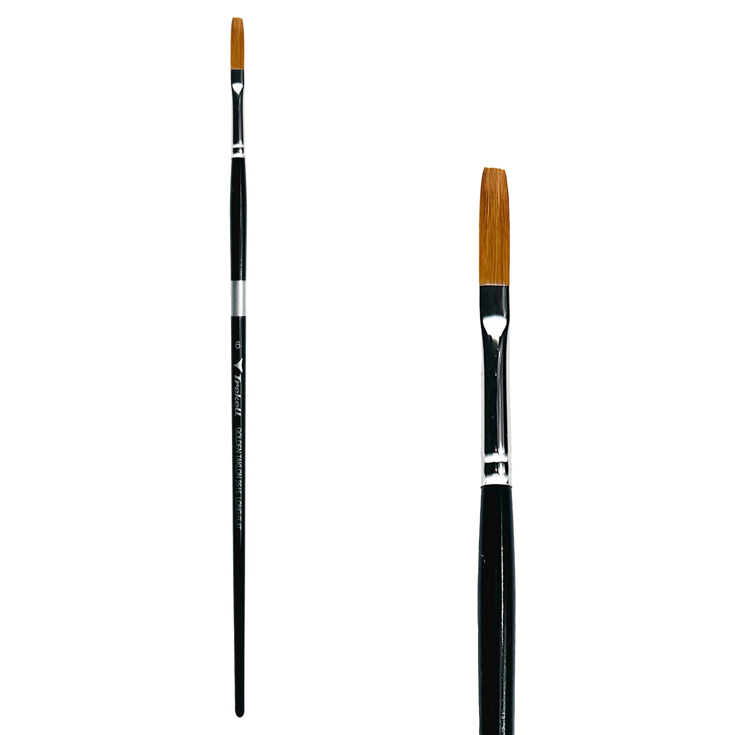 Trekell Golden Taklon Long Handle Artist Brush - Size #6 Long Flat