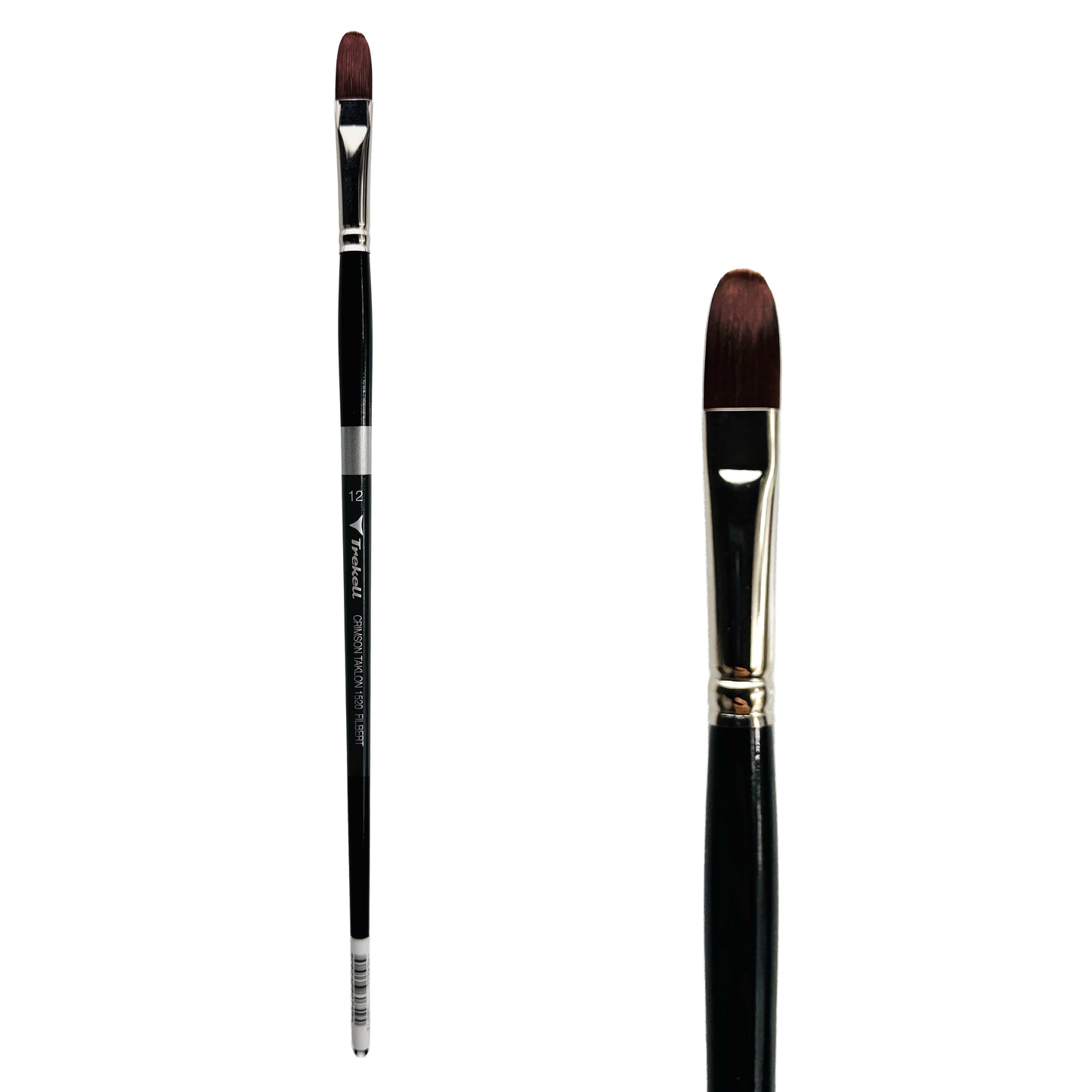Trekell Crimson Taklon Long Handle Artist Brush, size Size #12 Filbert, ideal for Watercolor, Oil, and Acrylic Painting