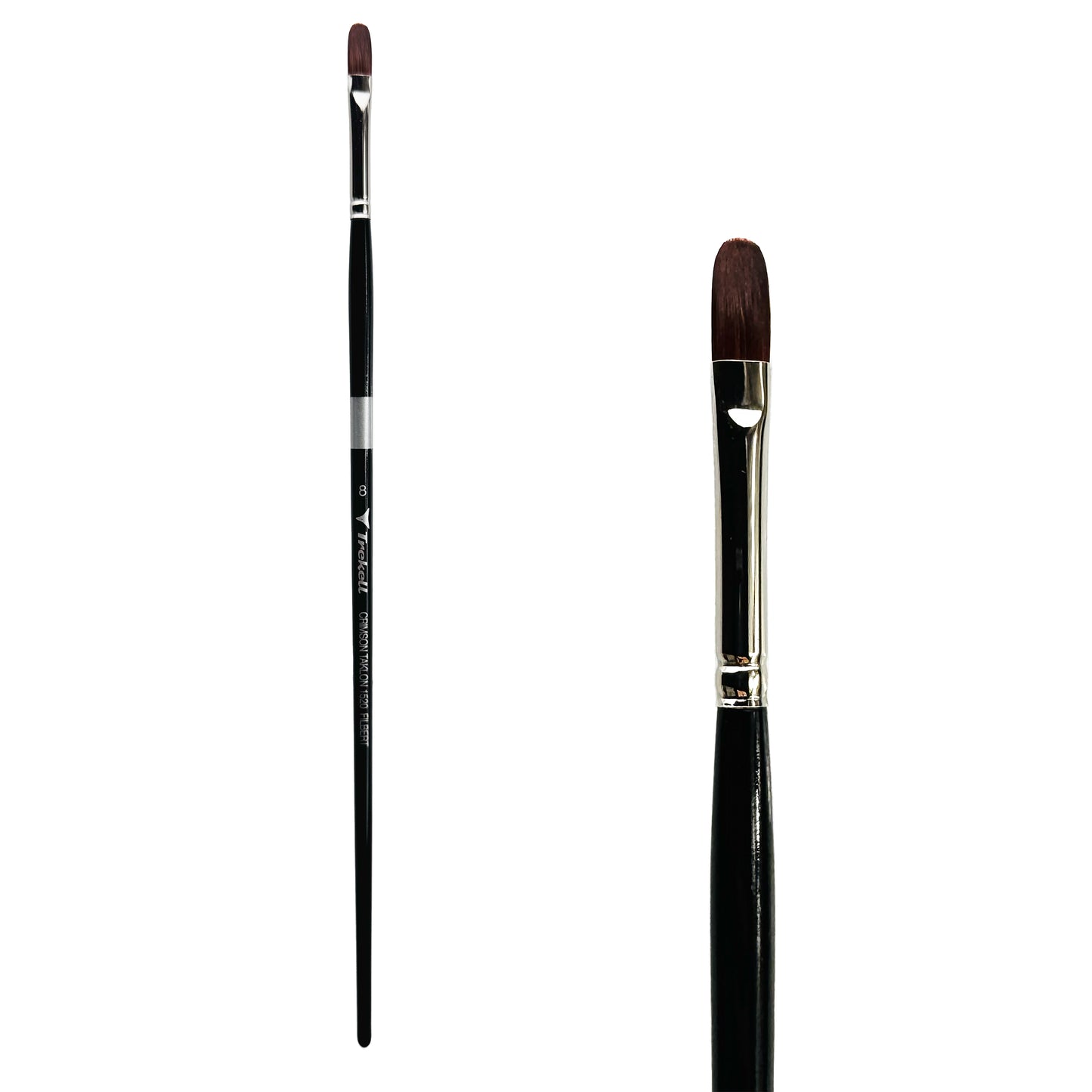 Trekell Crimson Taklon Long Handle Artist Brush, size Size #8 Filbert, ideal for Watercolor, Oil, and Acrylic Painting