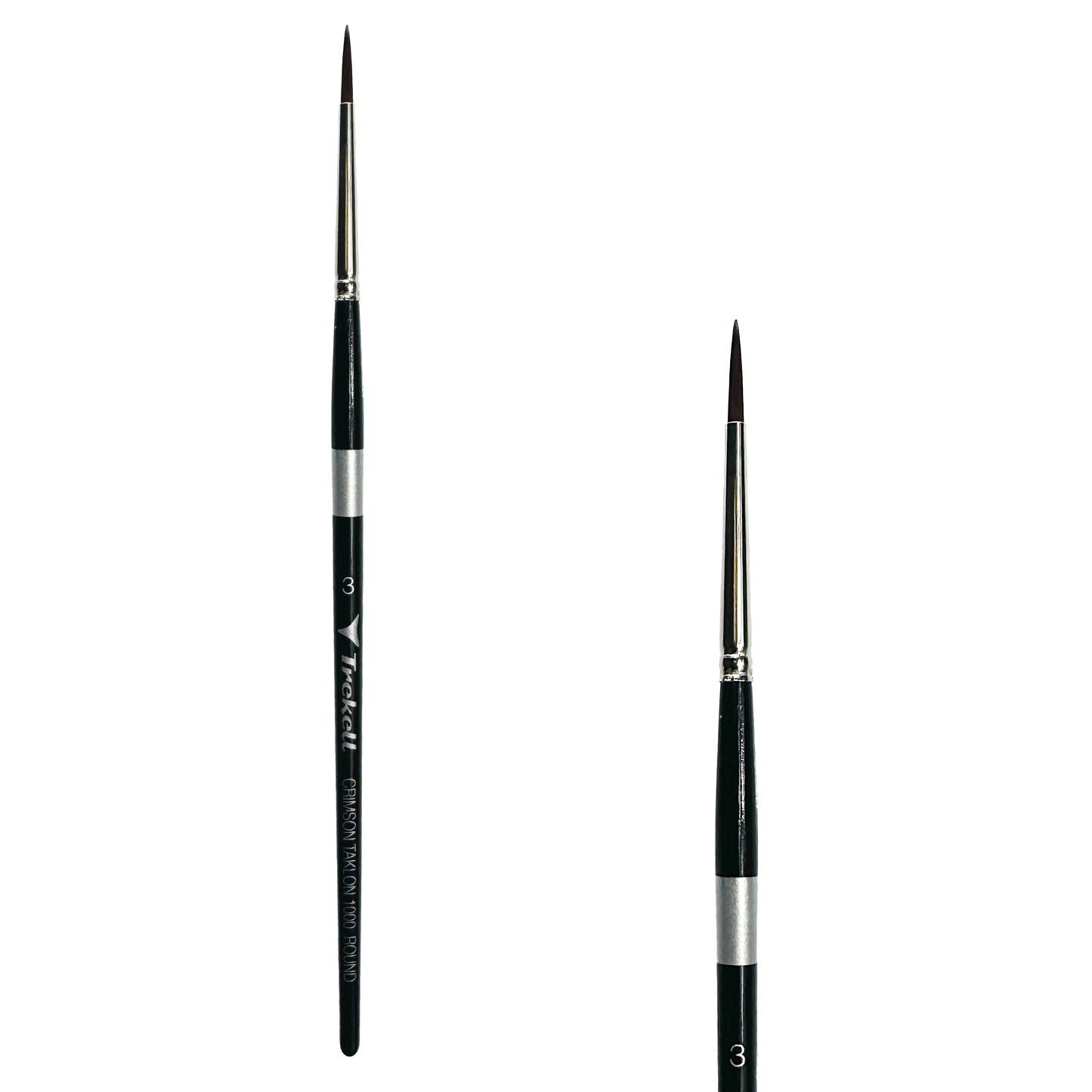 Trekell Crimson Taklon Short Handle Artist Brush, size #3 Round, ideal for Watercolor, Oil, and Acrylic Painting