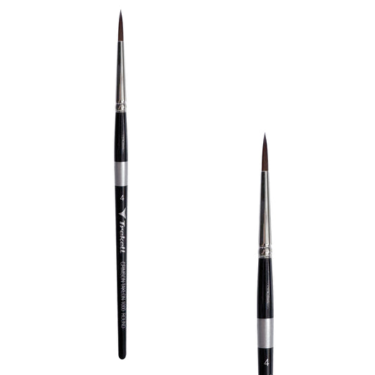 Trekell Crimson Taklon Short Handle Artist Brush, size #4 Round, ideal for Watercolor, Oil, and Acrylic Painting