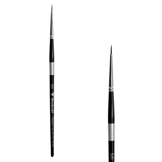 Trekell Crimson Taklon Short Handle Artist Brush, size #5/0 Round, ideal for Watercolor, Oil, and Acrylic Painting