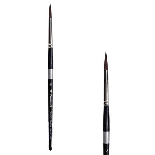 Trekell Crimson Taklon Short Handle Artist Brush, size #6 Round, ideal for Watercolor, Oil, and Acrylic Painting