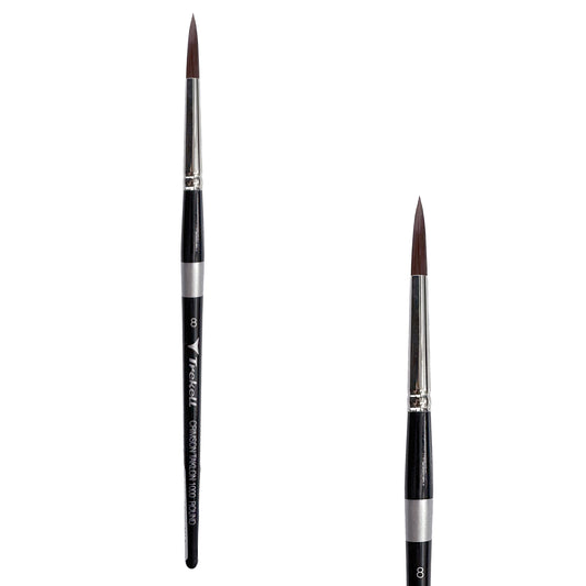 Trekell Crimson Taklon Short Handle Artist Brush, size #8 Round, ideal for Watercolor, Oil, and Acrylic Painting