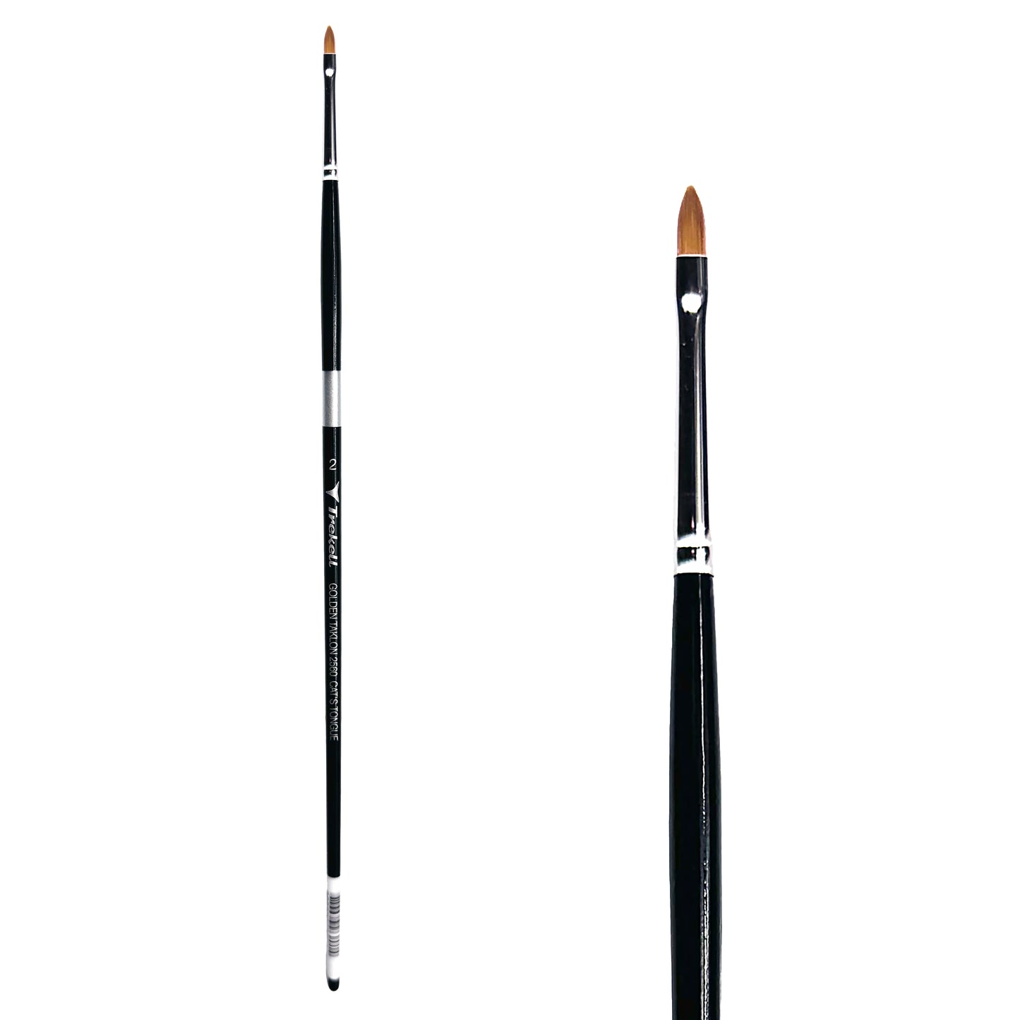 Trekell Golden Taklon #2 Cat's Tongue Brush is ideal for Watercolor, Oil, and Acrylic Painting