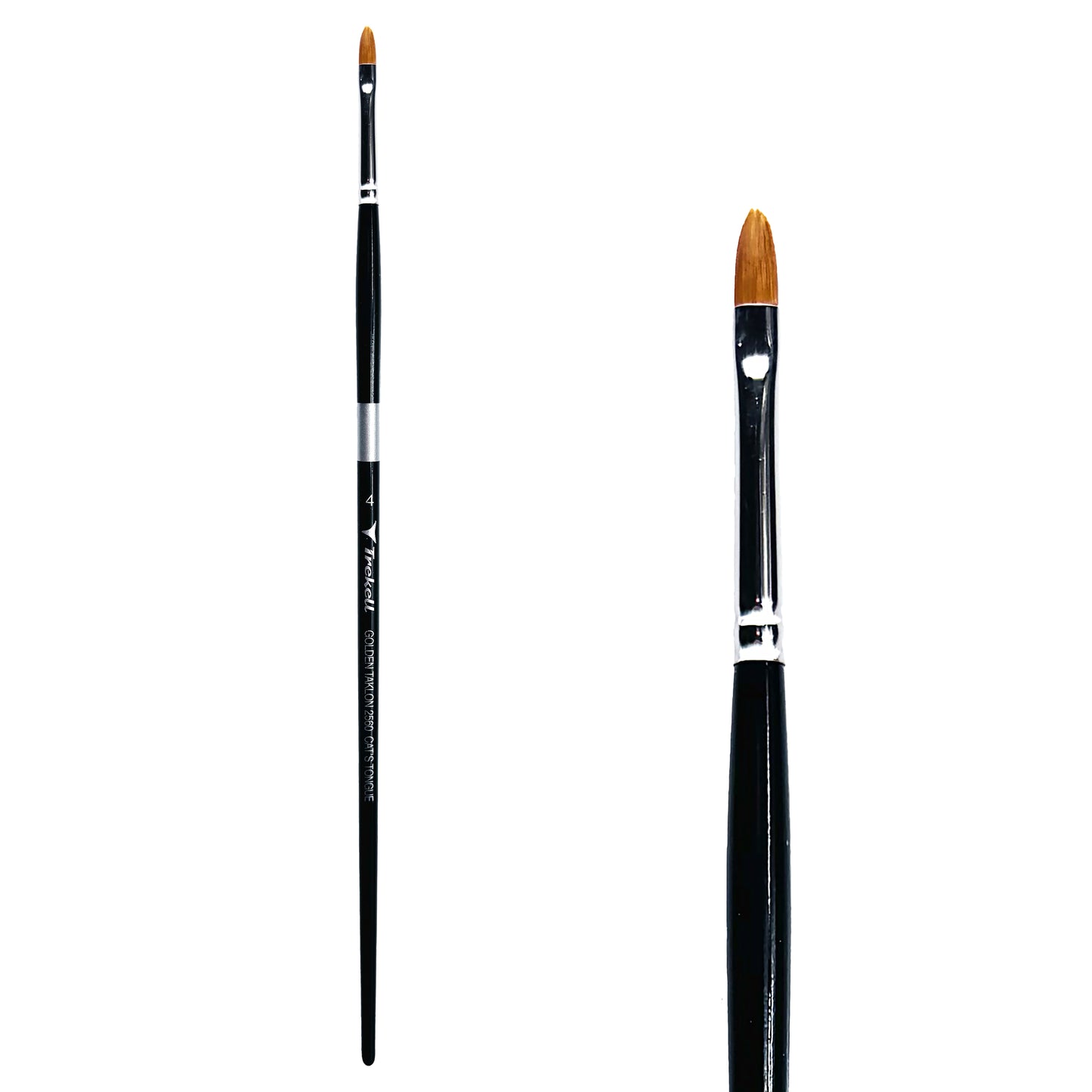 Trekell Golden Taklon #4 Cat's Tongue Brush is ideal for Watercolor, Oil, and Acrylic Painting