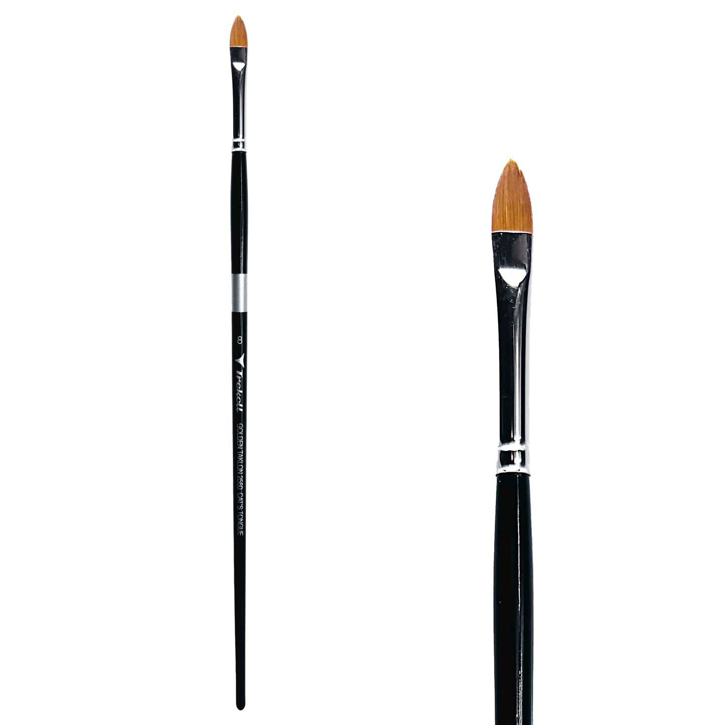 Trekell Golden Taklon #8 Cat's Tongue Brush is ideal for Watercolor, Oil, and Acrylic Painting