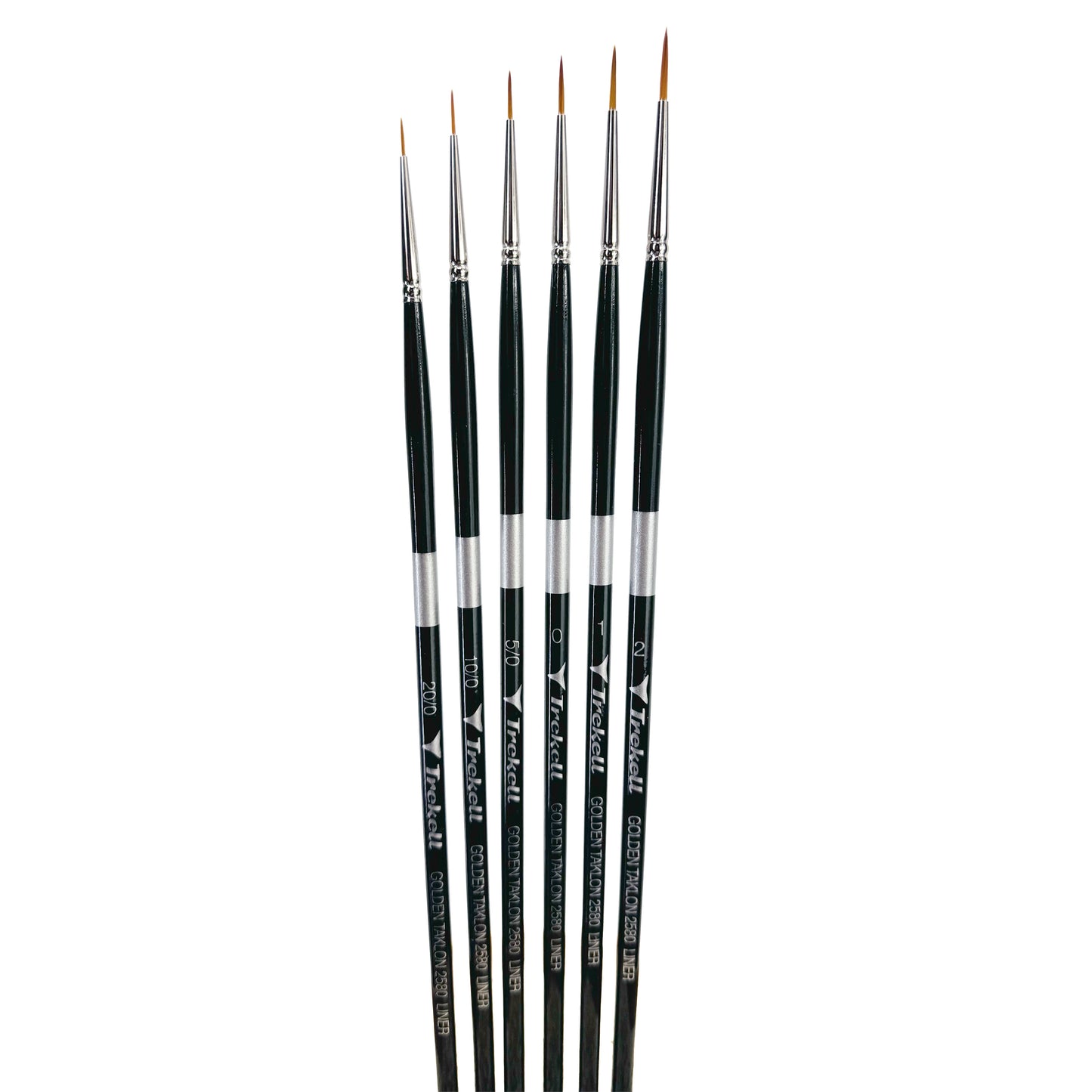 Trekell Golden Taklon Complete Liner Brush Set is ideal for Watercolor, Oil, and Acrylic Painting