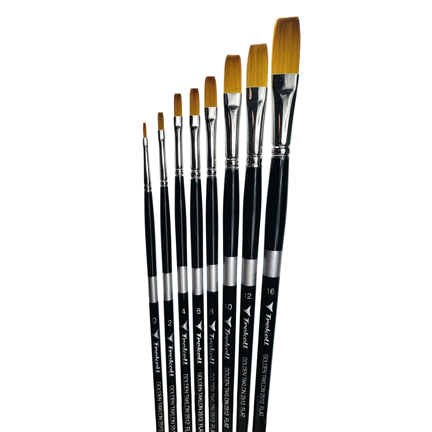 Trekell Golden Taklon Long Handle Artist brush, Complete Set, Flat, ideal for Watercolor, Oil, and Acrylic Painting