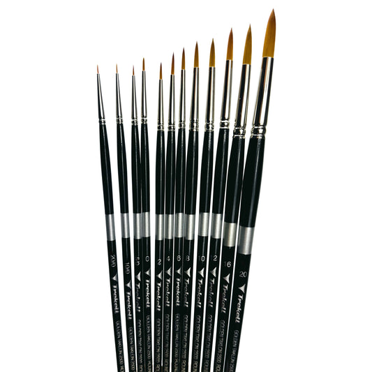 Trekell Golden Taklon Long Handle Artist brush, Complete Set Round,  ideal for Watercolor, Oil, and Acrylic Painting