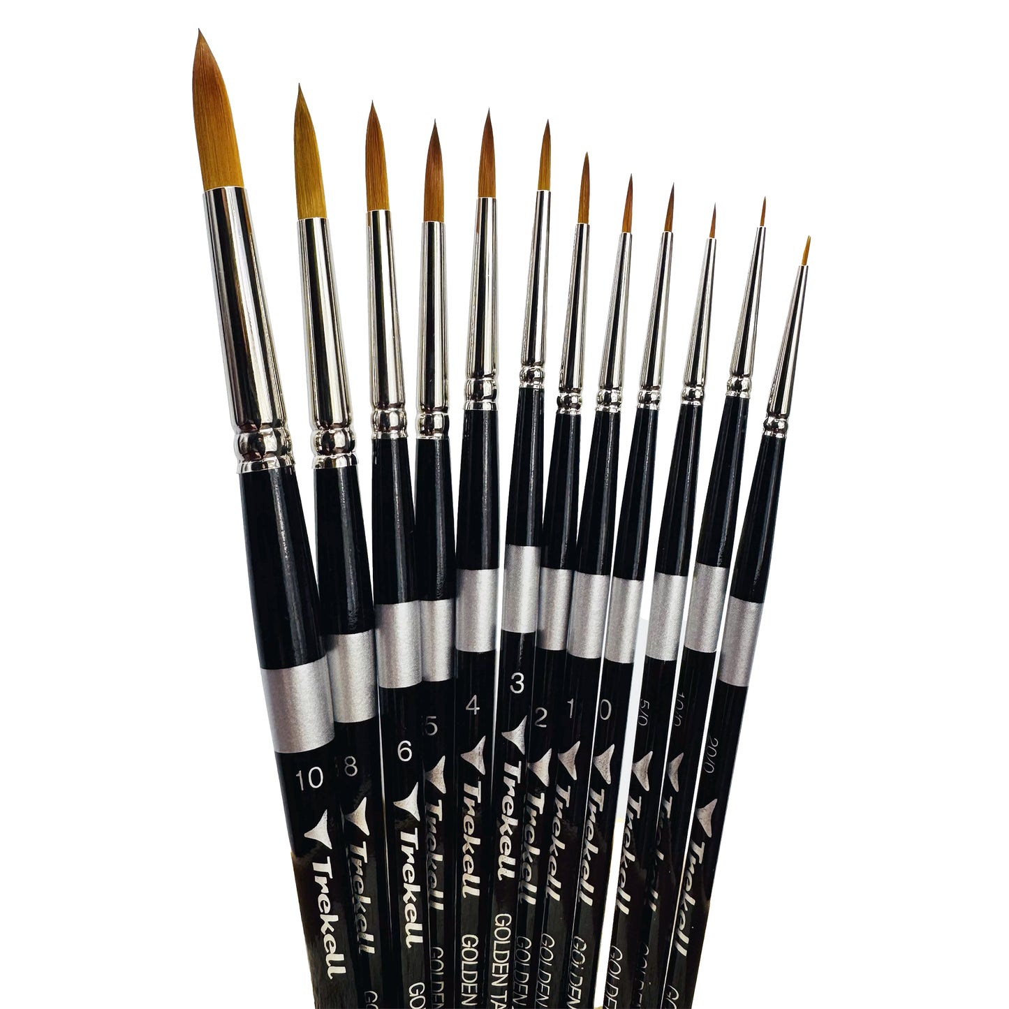 Trekell Golden Taklon Short Handle Synthetic Artist Brush Round Complete Brush Set for Watercolor, Oil, and Acrylic Painting