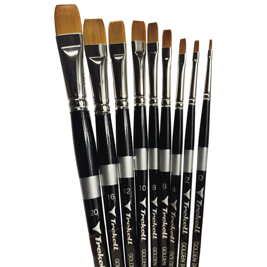 Trekell Golden Taklon Short Handle Artist brush, Complete Set Bright ,  ideal for Watercolor, Oil, and Acrylic Painting