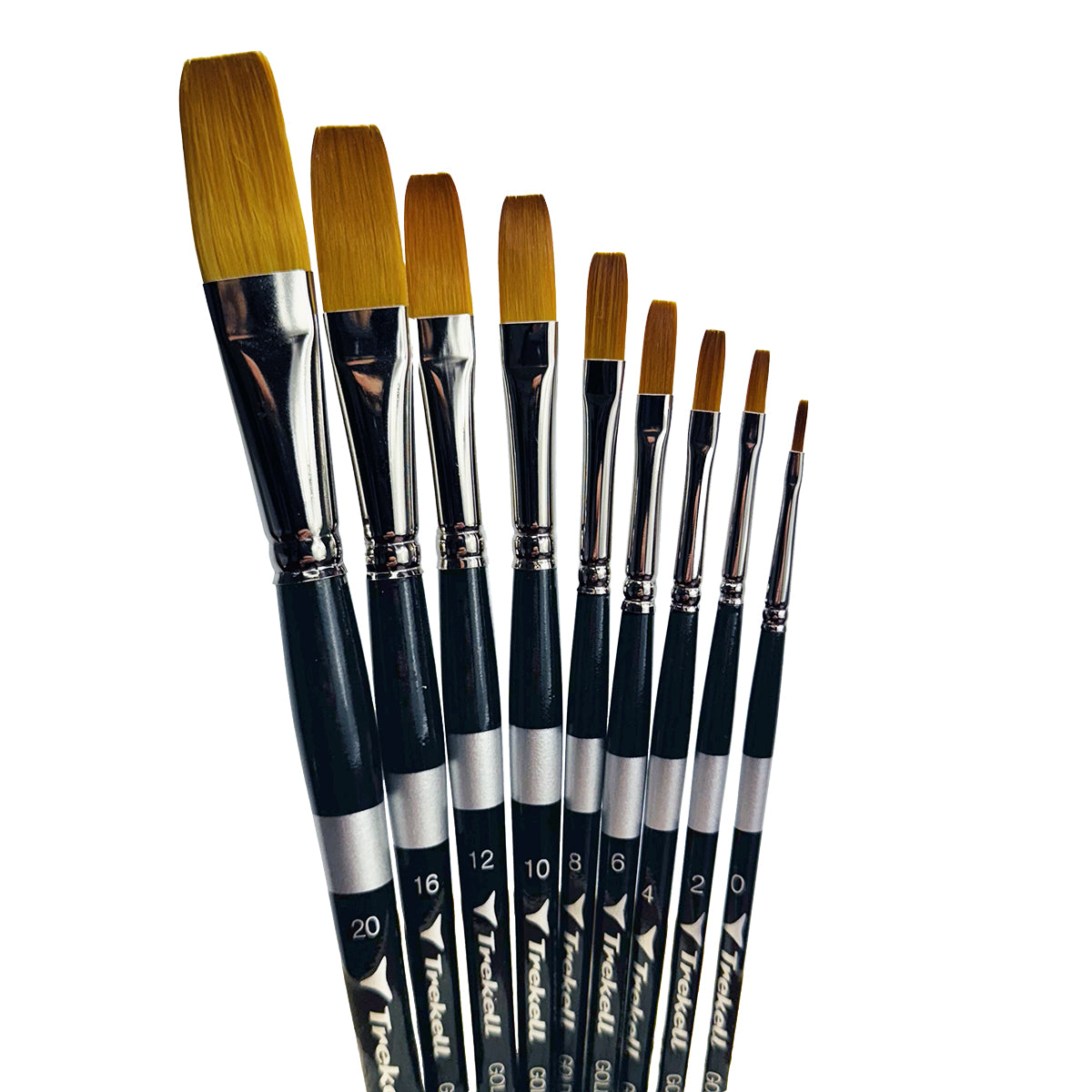 Trekell Golden Taklon Short Handle Artist brush, Complete Set, Flat, ideal for Watercolor, Oil, and Acrylic Painting