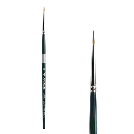 Trekell Golden Taklon Short Handle Artist brush, size #0 Round,  ideal for Watercolor, Oil, and Acrylic Painting