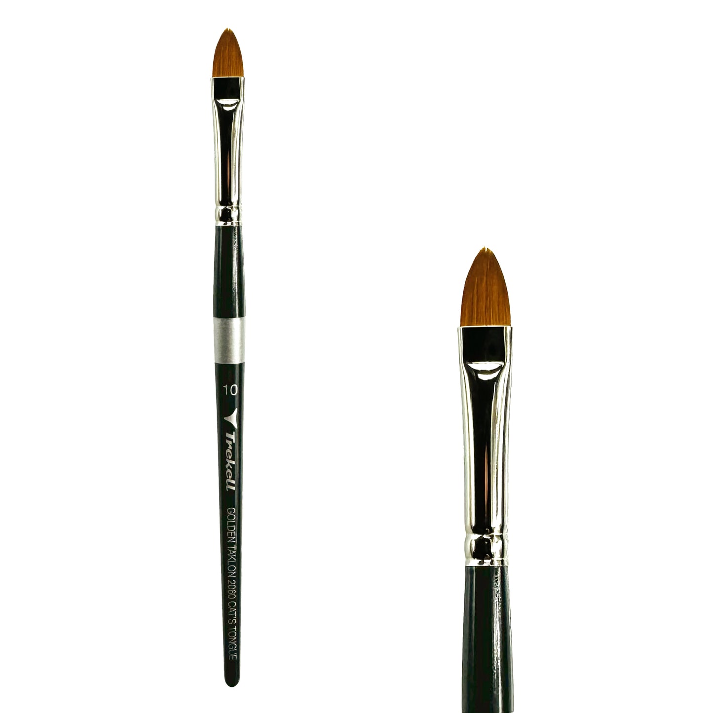 Trekell Golden Taklon Short Handle Artist brush, size #10 Cat's Tongue, ideal for Watercolor, Oil, and Acrylic Painting