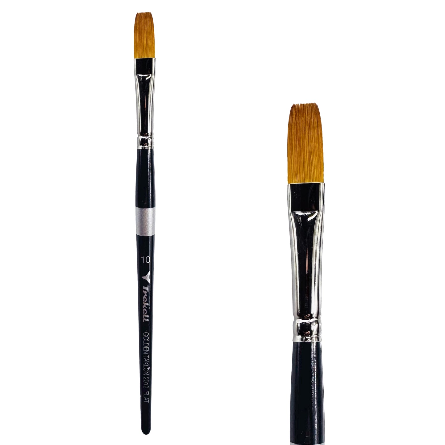 Trekell Golden Taklon Short Handle Artist brush, size #10 Flat, ideal for Watercolor, Oil, and Acrylic Painting