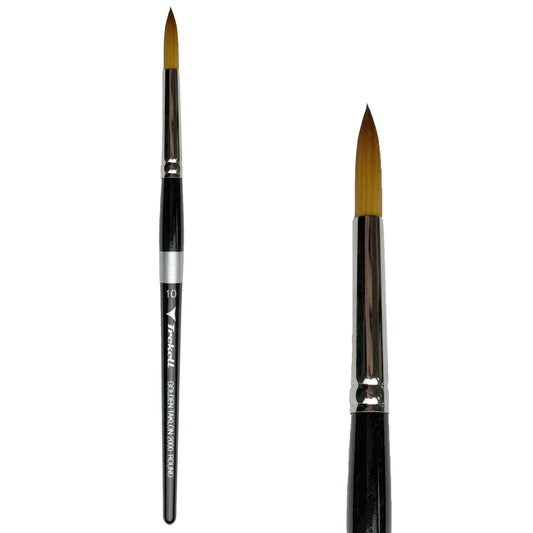 Trekell Golden Taklon Short Handle Artist brush, size #10 Round,  ideal for Watercolor, Oil, and Acrylic Painting