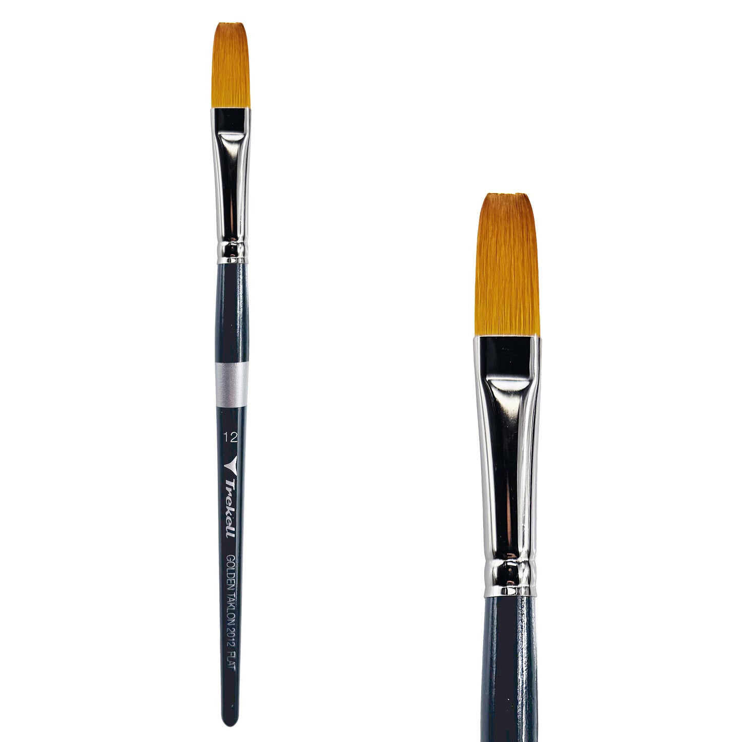 Trekell Golden Taklon Short Handle Artist brush, size #12 Flat, ideal for Watercolor, Oil, and Acrylic Painting