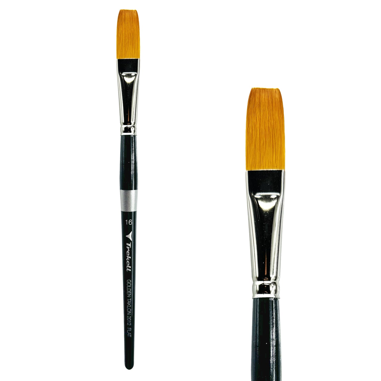Trekell Golden Taklon Short Handle Artist brush, size #16 Flat, ideal for Watercolor, Oil, and Acrylic Painting