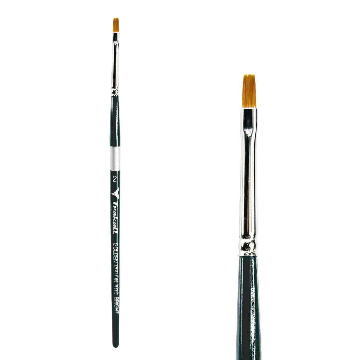 Trekell Golden Taklon Short Handle Artist brush, size #2 Bright, ideal for Watercolor, Oil, and Acrylic Painting
