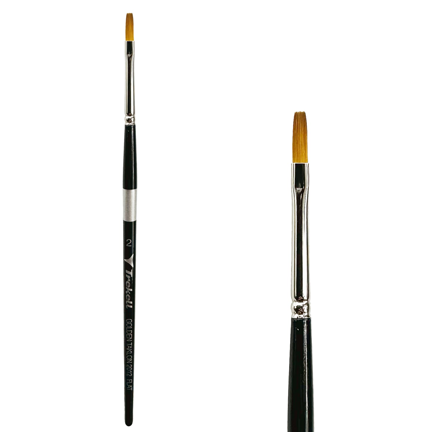 Trekell Golden Taklon Short Handle Artist brush, size #2 Flat, ideal for Watercolor, Oil, and Acrylic Painting