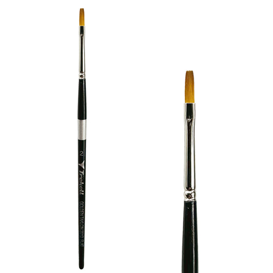 Trekell Golden Taklon Short Handle Artist brush, size #2 Flat,  ideal for Watercolor, Oil, and Acrylic Painting