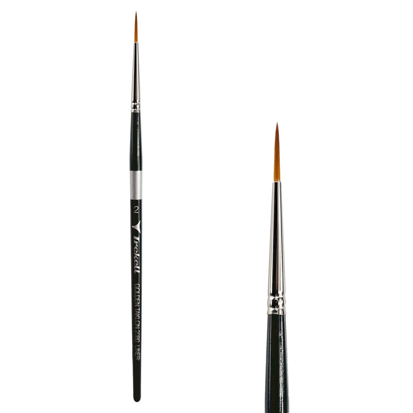 Trekell Golden Taklon Short Handle Artist brush, size #2 Liner, ideal for Watercolor, Oil, and Acrylic Painting