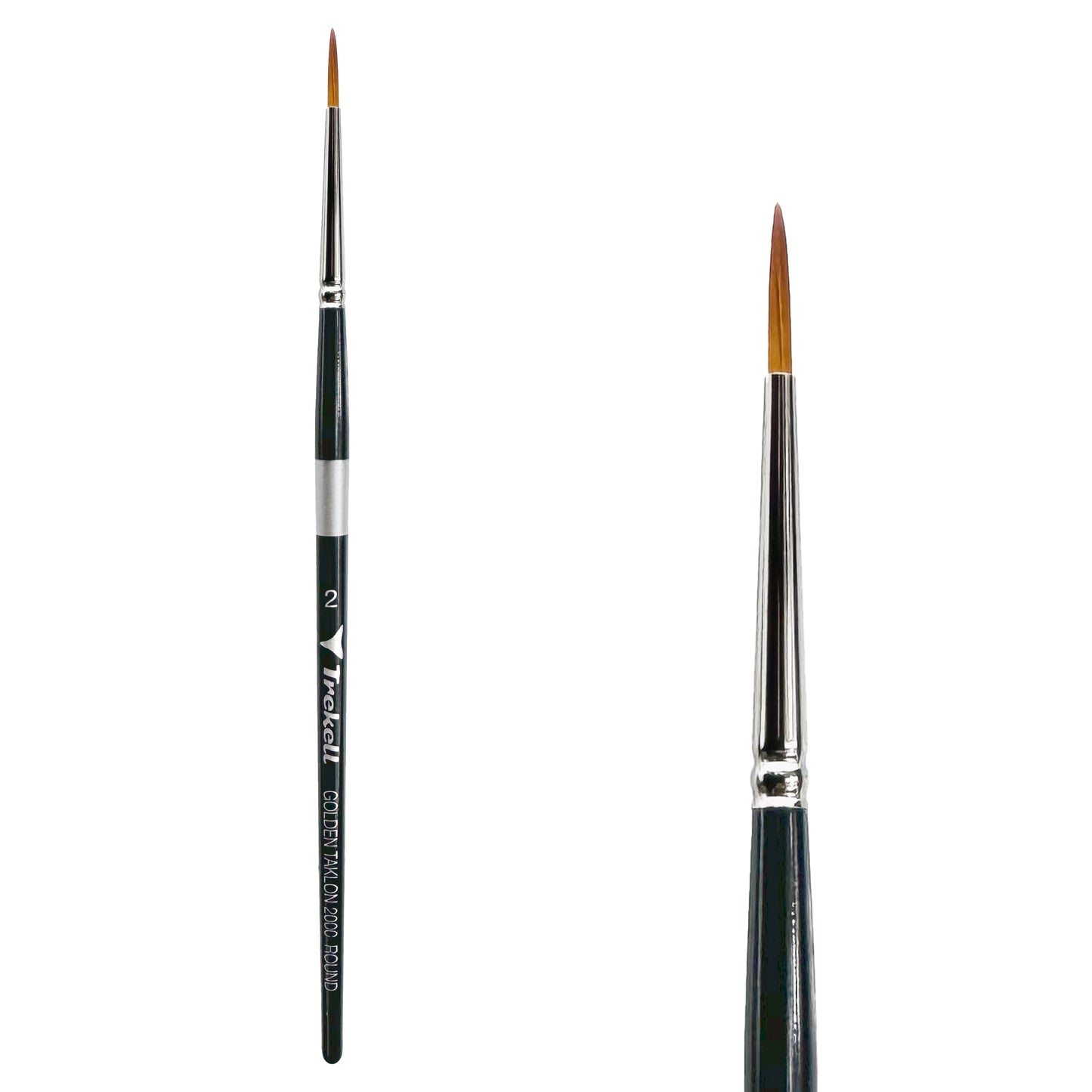Trekell Golden Taklon Short Handle Artist brush, size #2 Round, ideal for Watercolor, Oil, and Acrylic Painting