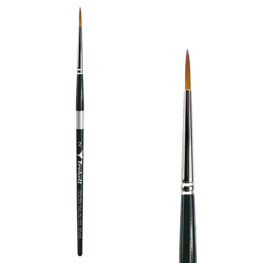 Trekell Golden Taklon Short Handle Artist brush, size #2 Round,  ideal for Watercolor, Oil, and Acrylic Painting