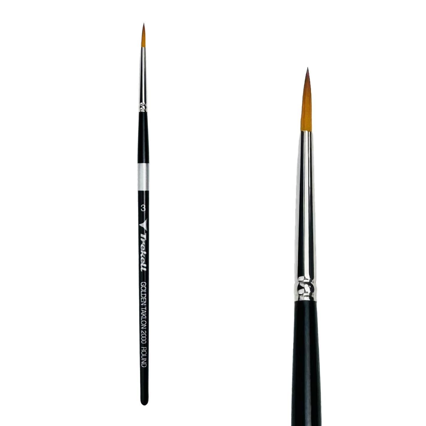Trekell Golden Taklon Short Handle Artist brush, size #3 Round, ideal for Watercolor, Oil, and Acrylic Painting