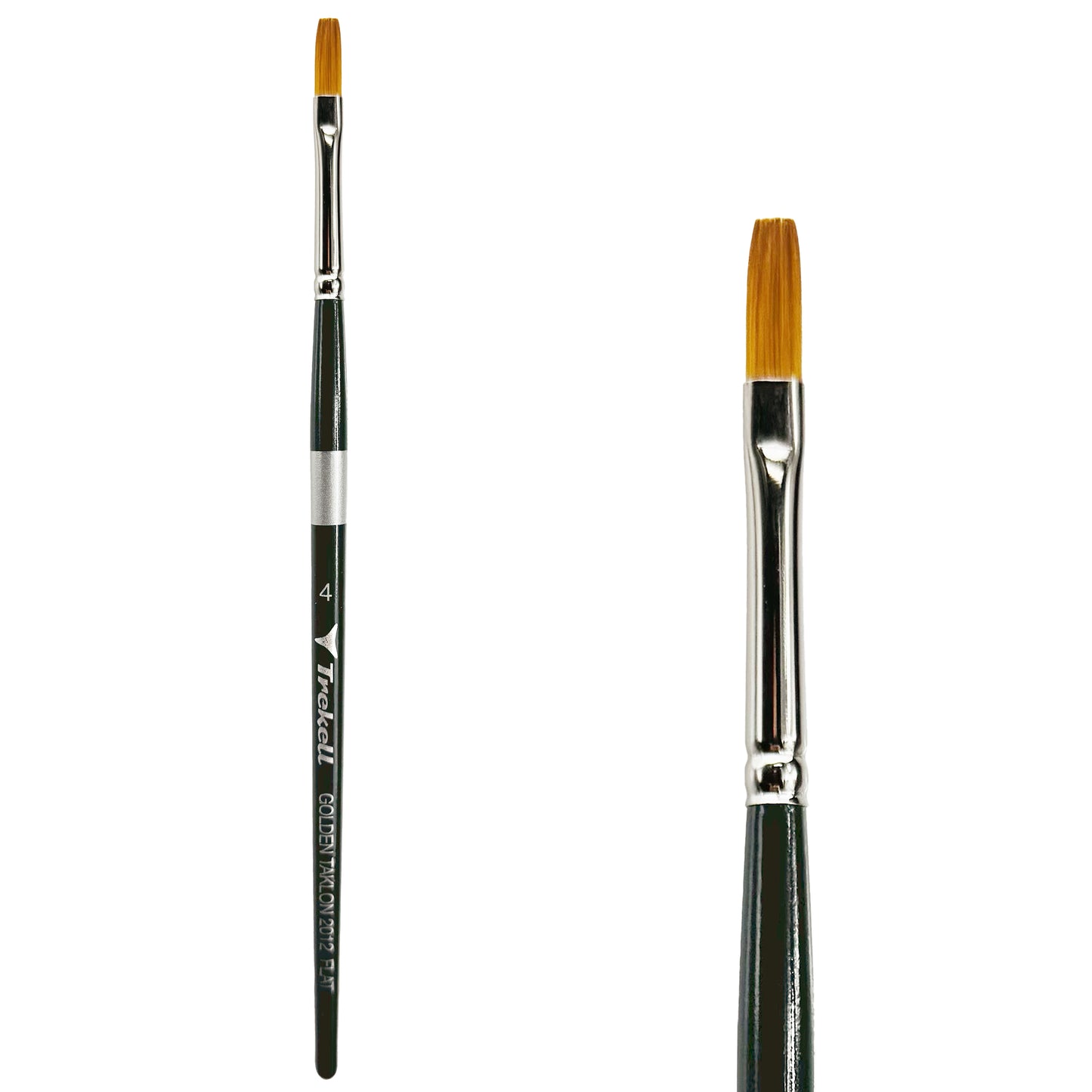 Trekell Golden Taklon Short Handle Artist brush, size #4 Bright, ideal for Watercolor, Oil, and Acrylic Painting