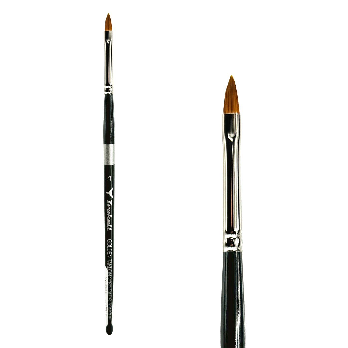 Trekell Golden Taklon Short Handle Artist brush, size #4 Cat's Tongue, ideal for Watercolor, Oil, and Acrylic Painting