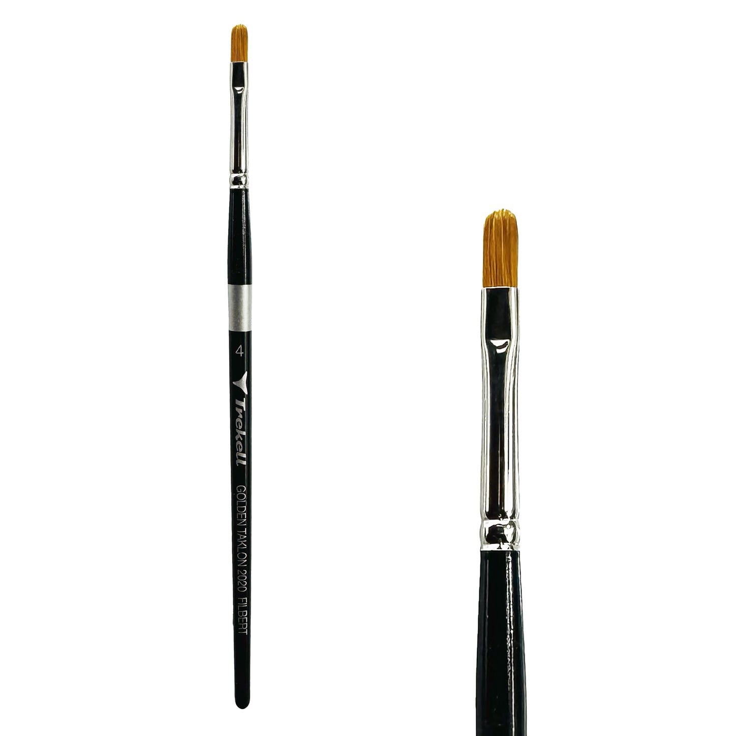 Trekell Golden Taklon Short Handle Artist brush, size #4 Filbert, ideal for Watercolor, Oil, and Acrylic Painting