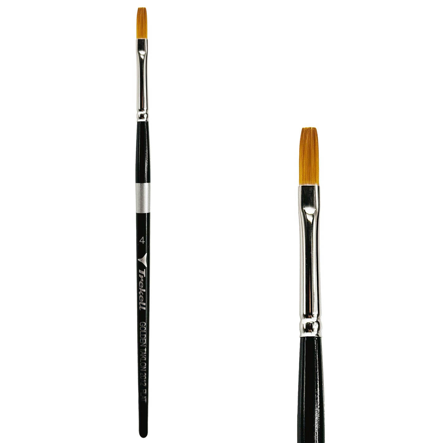 Trekell Golden Taklon Short Handle Artist brush, size #4 Flat, ideal for Watercolor, Oil, and Acrylic Painting