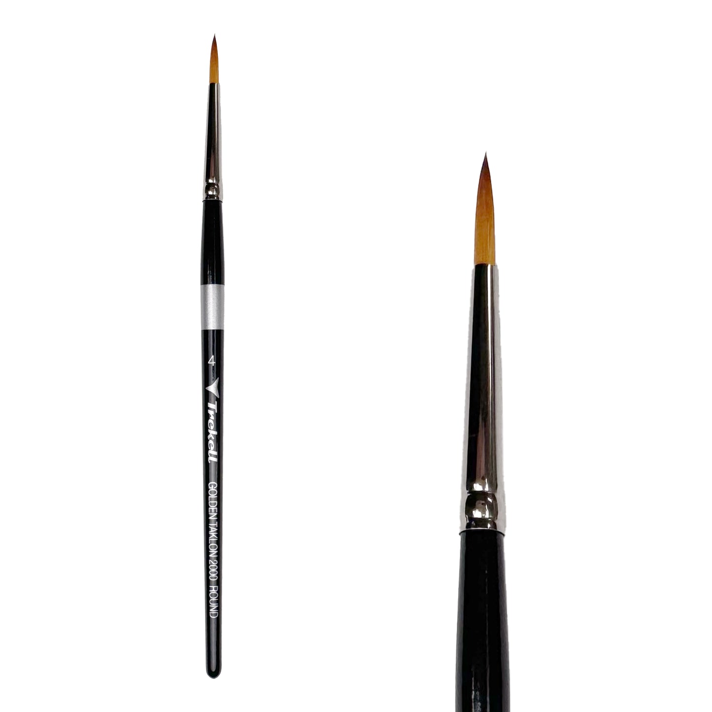 Trekell Golden Taklon Short Handle Artist brush, size #4 Round, ideal for Watercolor, Oil, and Acrylic Painting
