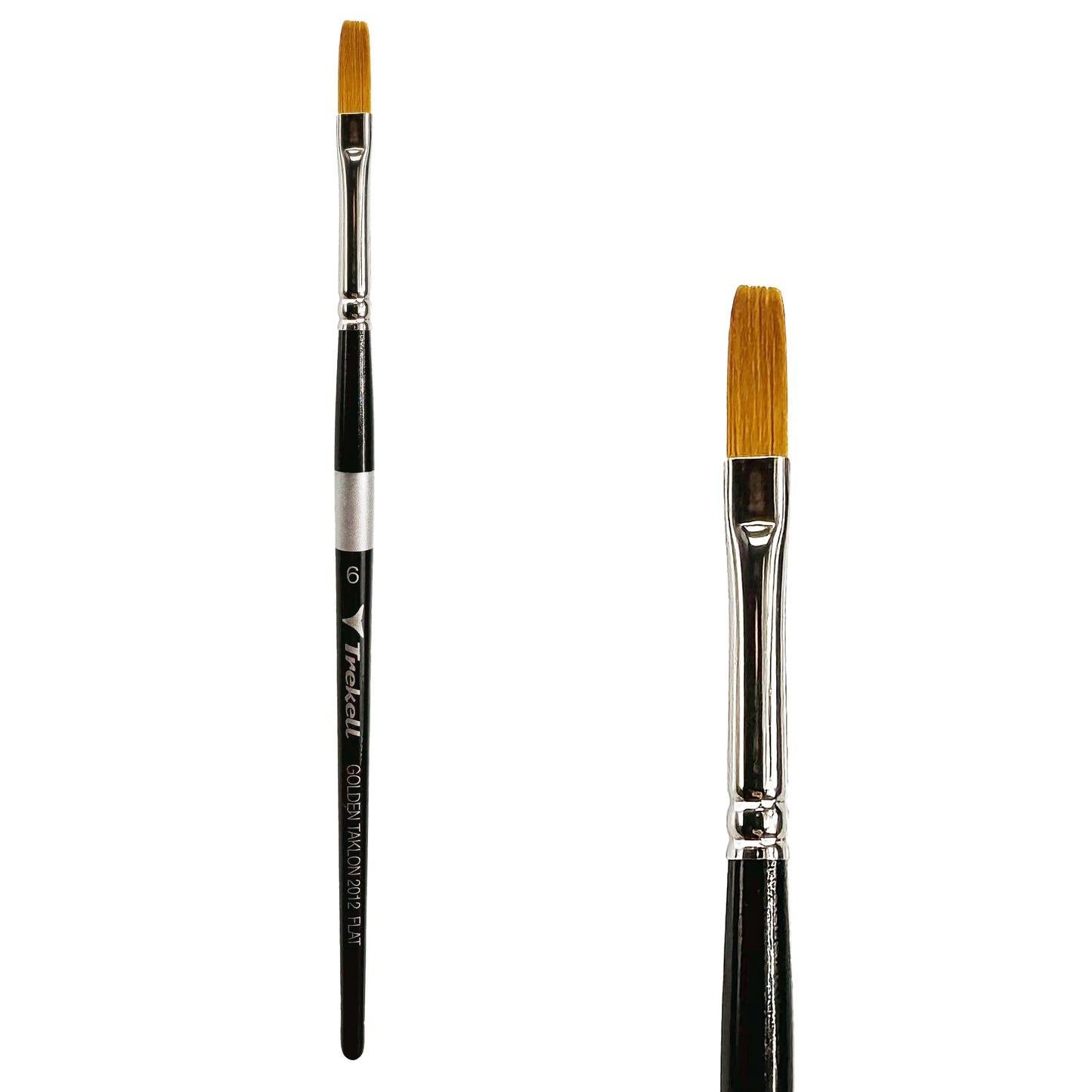 Trekell Golden Taklon Short Handle Artist brush, size #6 Flat, ideal for Watercolor, Oil, and Acrylic Painting