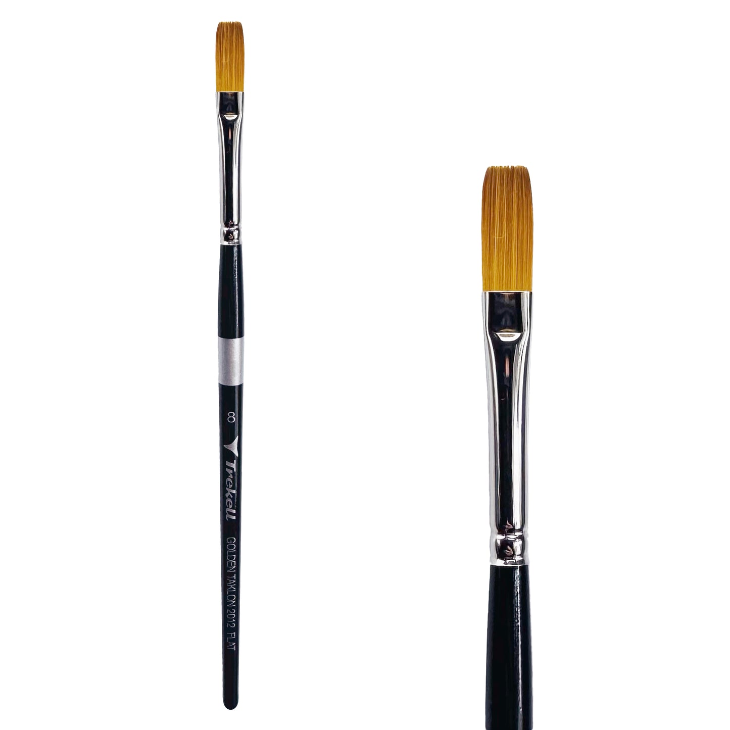 Trekell Golden Taklon Short Handle Artist brush, size #8 Flat, ideal for Watercolor, Oil, and Acrylic Painting