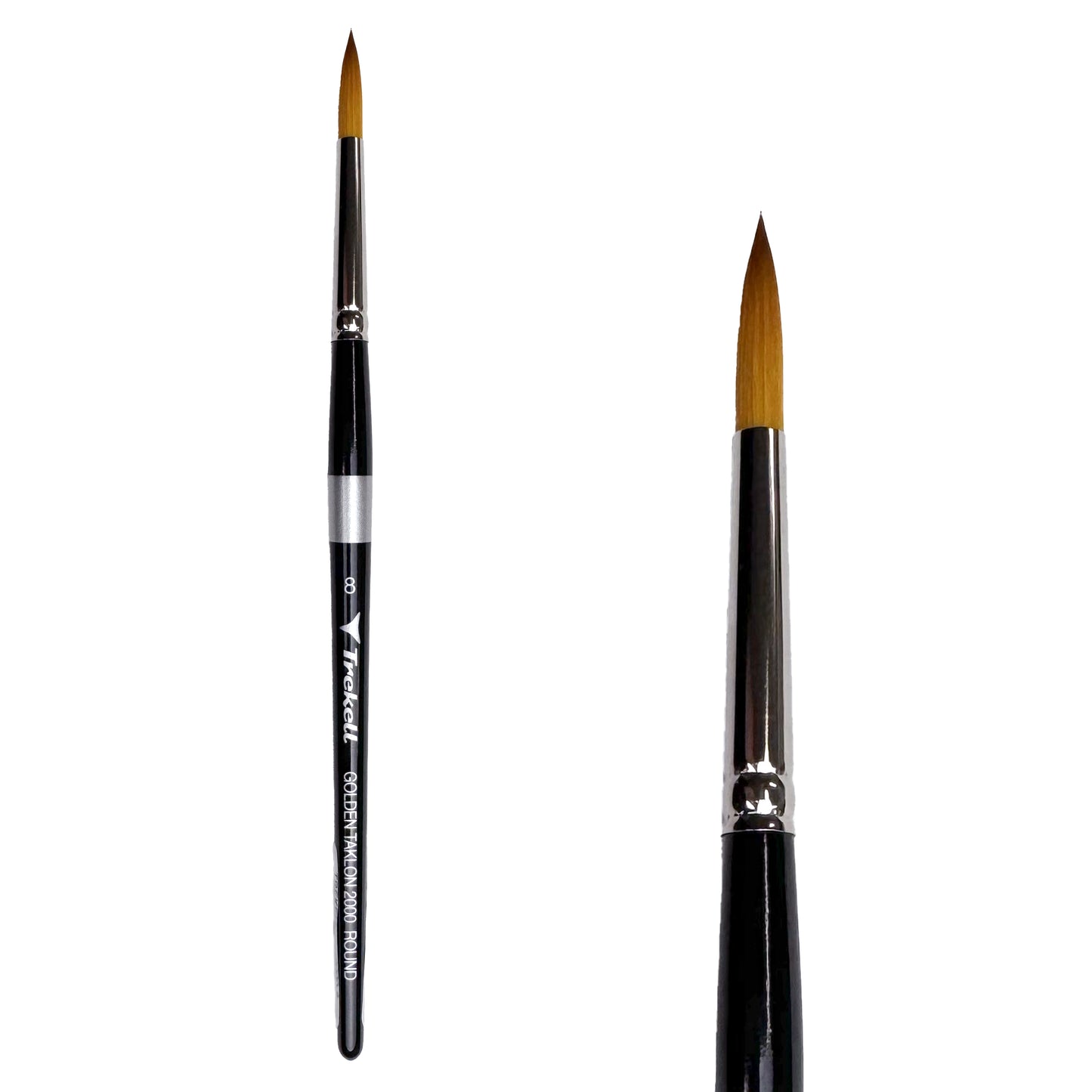 Trekell Golden Taklon Short Handle Artist brush, size #8 Round, ideal for Watercolor, Oil, and Acrylic Painting