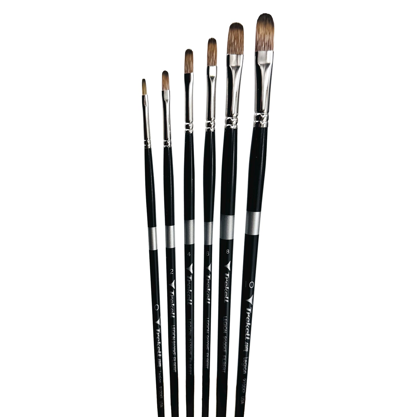 Trekell Legion Synthetic Mongoose Long Handle Artist Brush, Complete Set Filbert, designed for oil and acrylic painting.