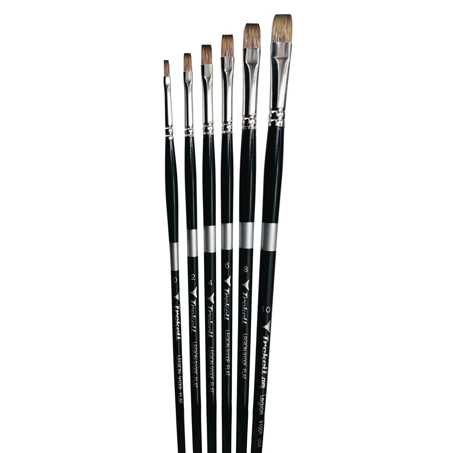 Trekell Legion Synthetic Mongoose Long Handle Artist Brush, Complete Set Flat, designed for oil and acrylic painting.