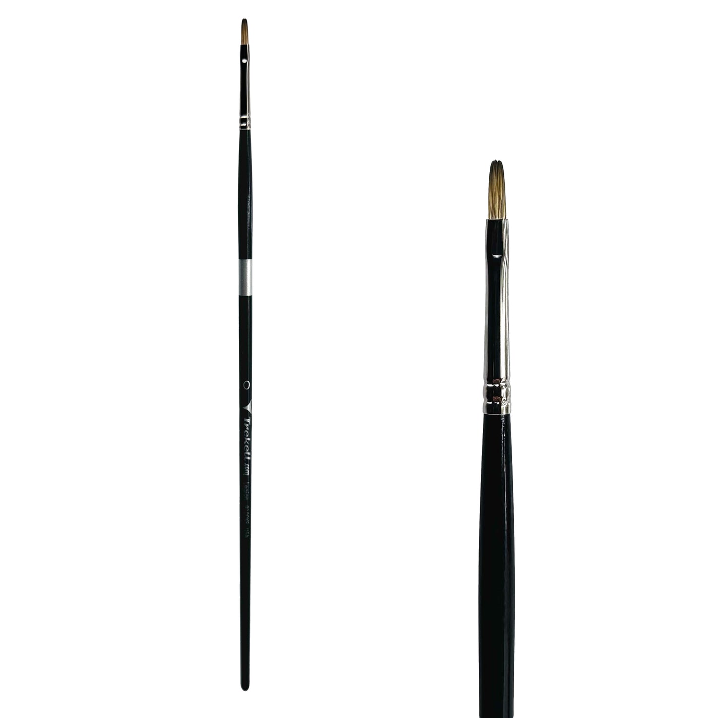 Trekell Legion Synthetic Mongoose Long Handle Artist Brush, size #0 Filbert, designed for oil and acrylic painting.