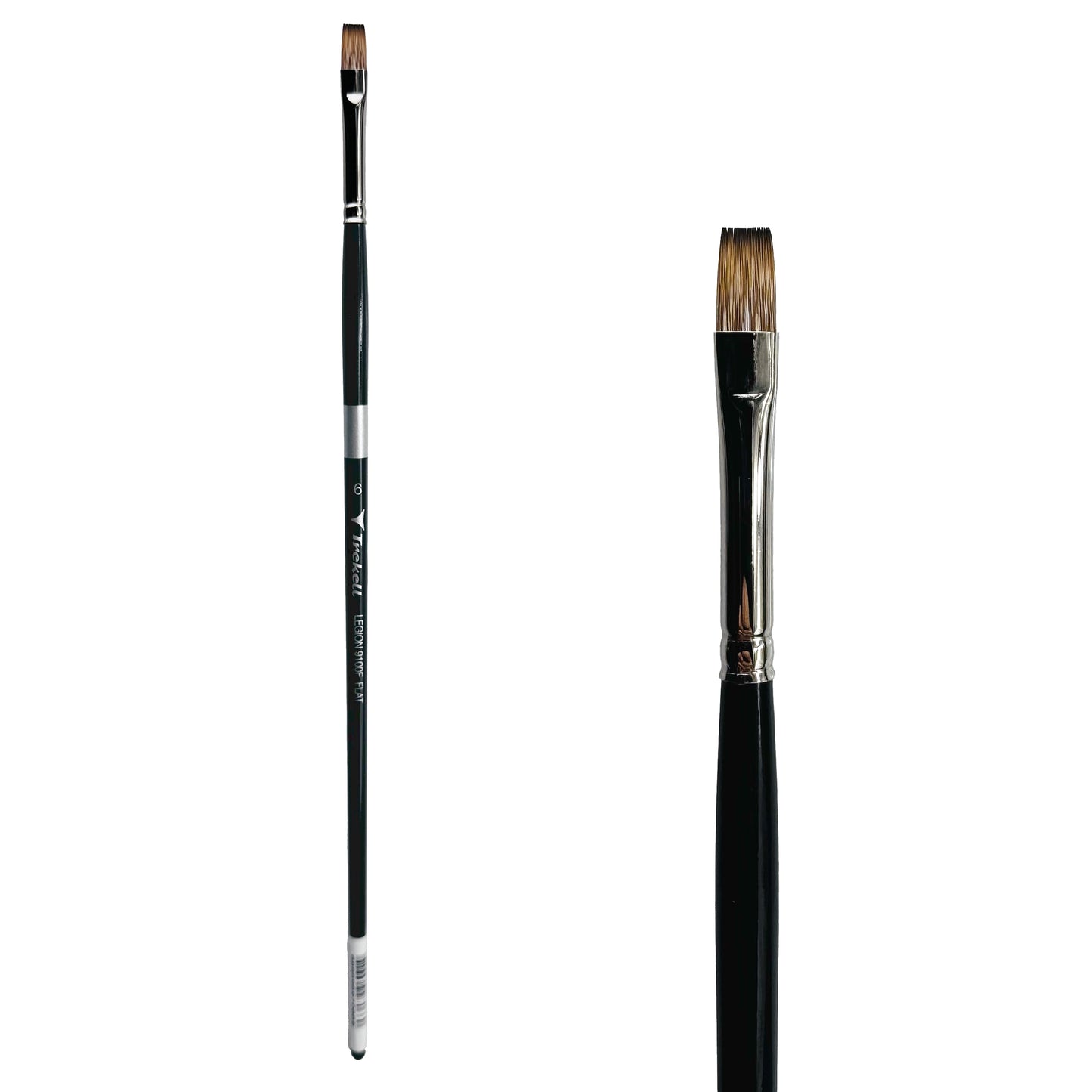 Trekell Legion Synthetic Mongoose Long Handle Artist Brush, size #6 Flat, designed for oil and acrylic painting.