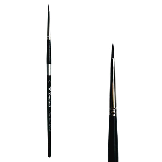 Trekell Onyx Synthetic Squirrel Short Handle Artist Brush, size #0 round, works exceptionally well with acrylic, watercolor, and oil paint.