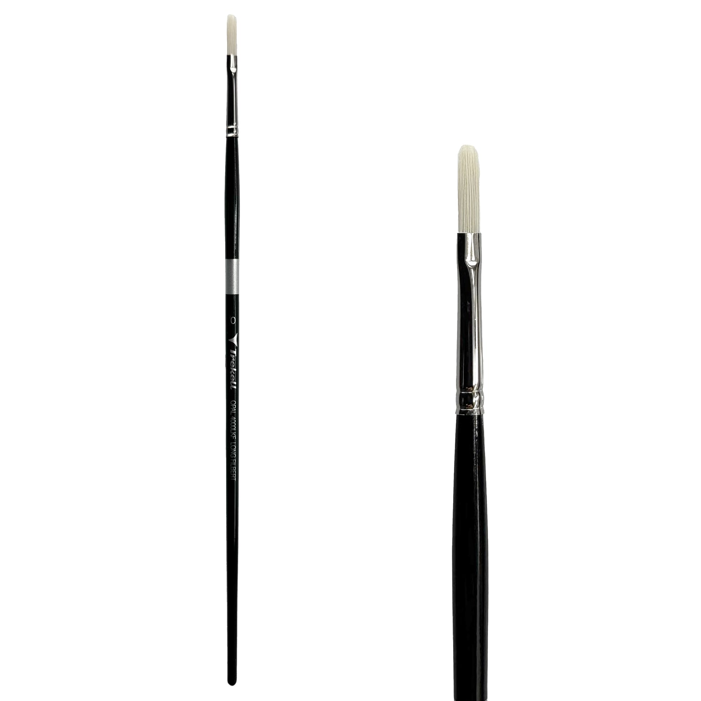 Trekell Opal Synthetic Hog Bristle Long Handle Artist Brush, size #0 Long Filbert, ideal for Watercolor, Oil, and Acrylic Painting