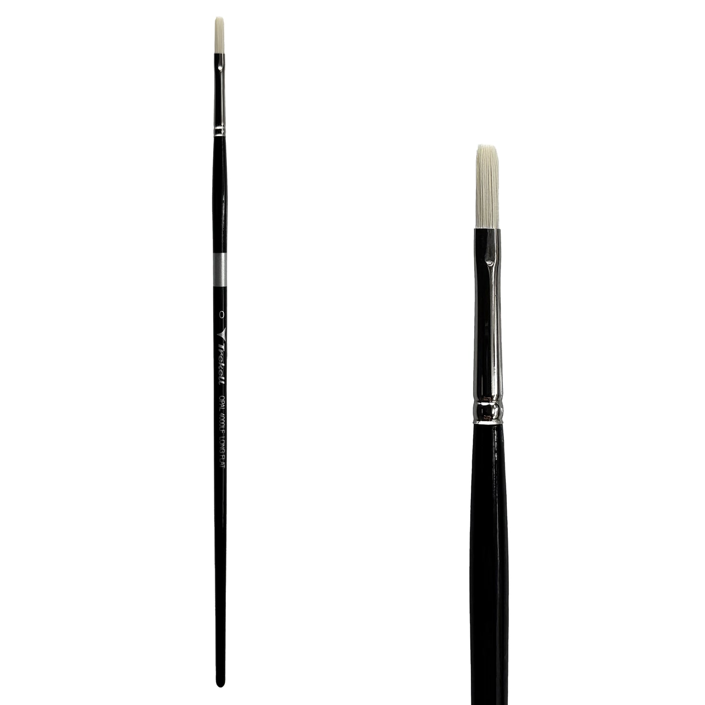 TrekellOpal Synthetic Hog Bristle Long Handle Artist Brush, size #0 Long Flat, ideal for Watercolor, Oil, and Acrylic Painting