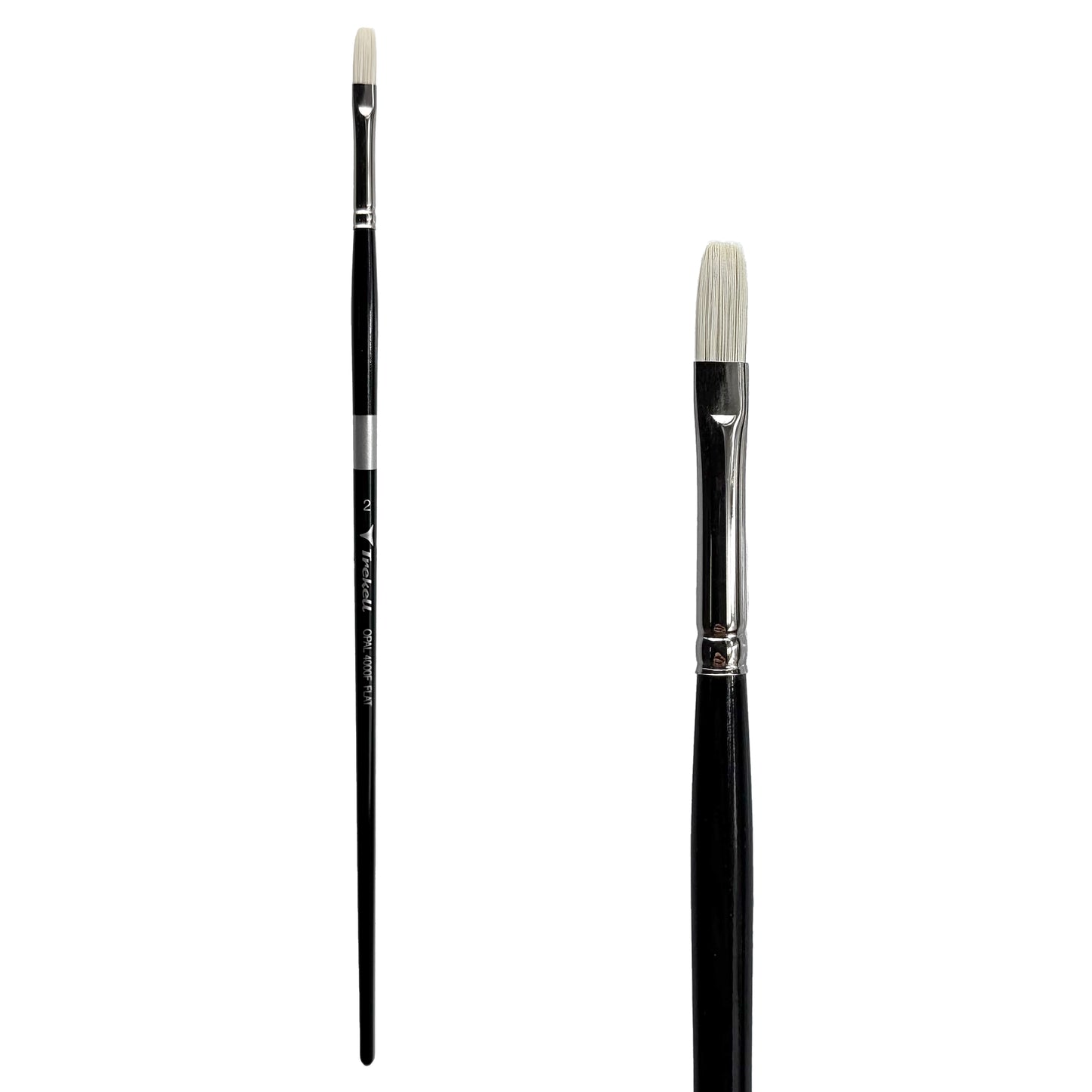 Trekell Opal Synthetic Hog Bristle Long Handle Artist Brush, size #2 Flat, ideal for Watercolor, Oil, and Acrylic Painting