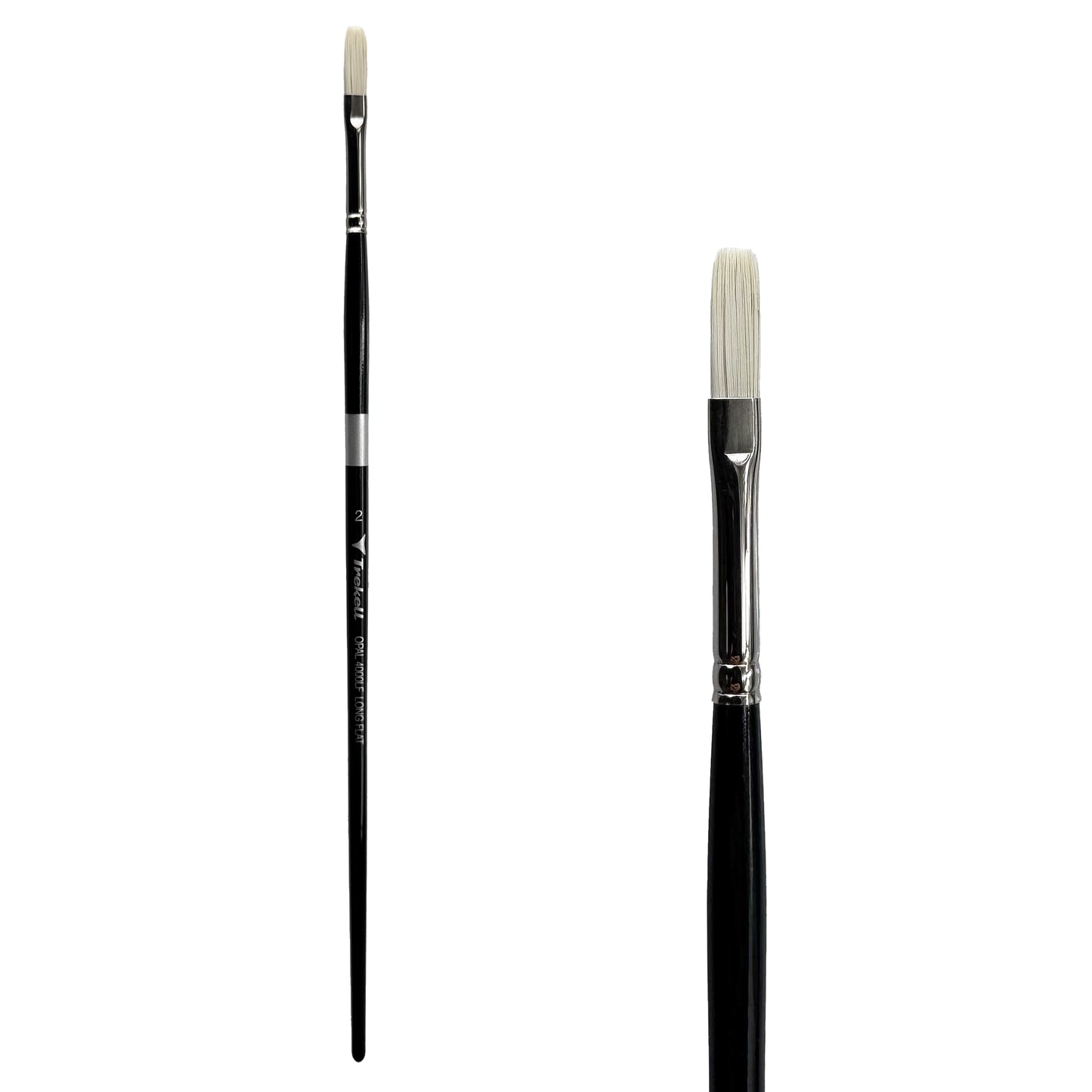 TrekellOpal Synthetic Hog Bristle Long Handle Artist Brush, size #2 Long Flat, ideal for Watercolor, Oil, and Acrylic Painting