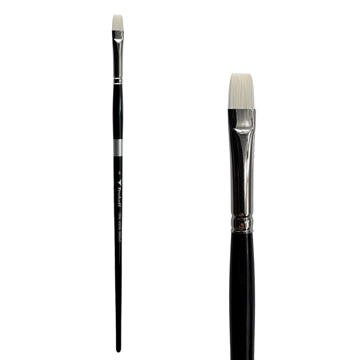 Trekell Opal Synthetic Hog Bristle Long Handle Artist Brush, size #4 Bright, ideal for Watercolor, Oil, and Acrylic Painting