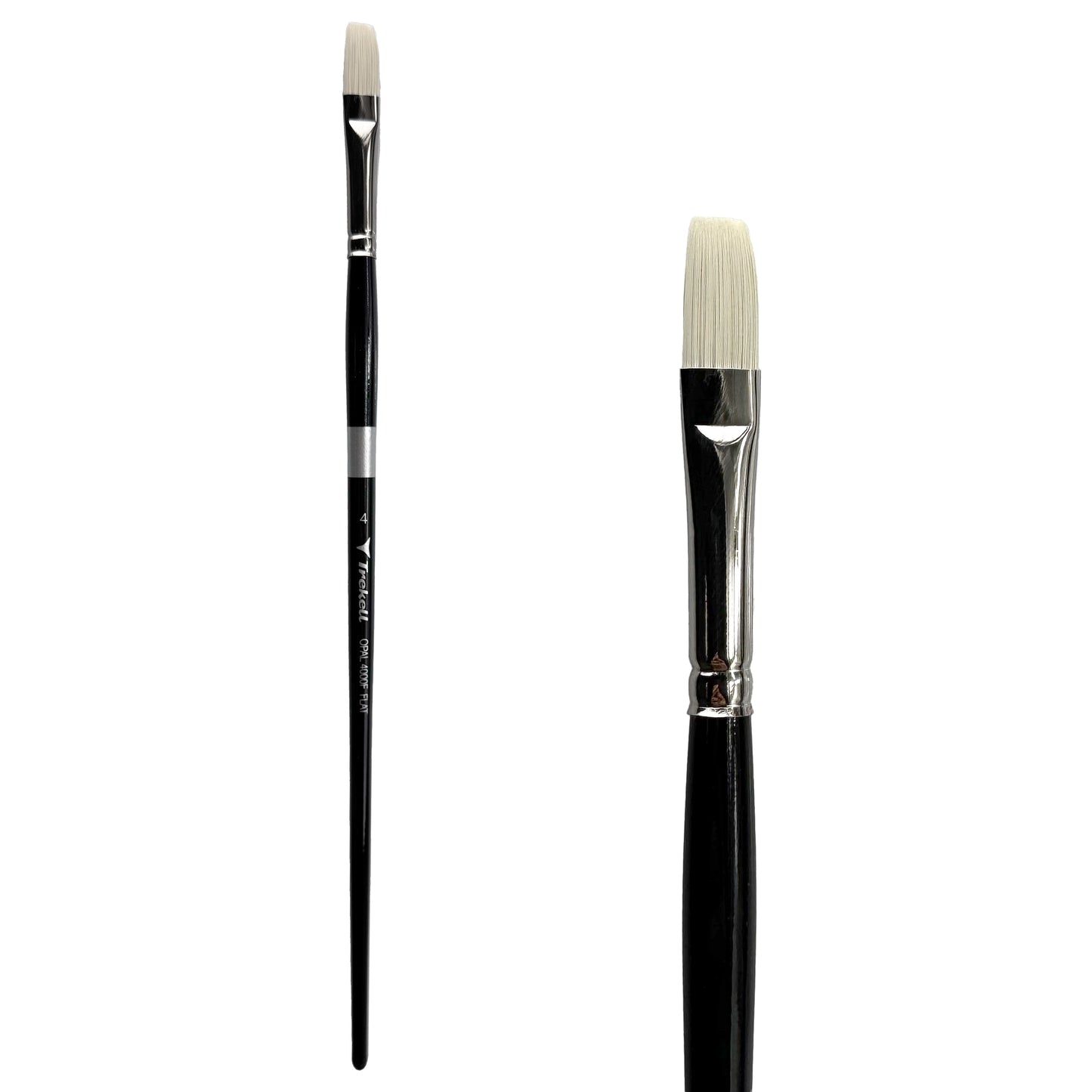 Trekell Opal Synthetic Hog Bristle Long Handle Artist Brush, size #4 Flat, ideal for Watercolor, Oil, and Acrylic Painting